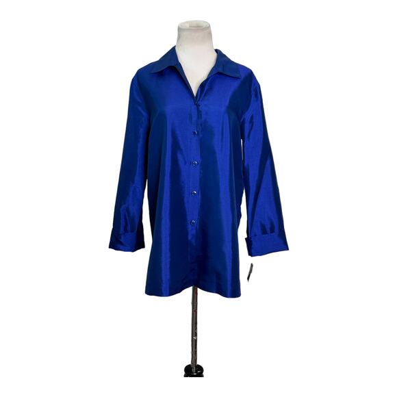 Charter Club lapis blue 3/4 sleeves button collard blouse size large - Picture 14 of 14